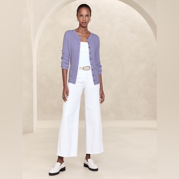 Banana Republic Lilac Ribbed Front-Button Cardigan | Size Medium - Picture 1 of 9